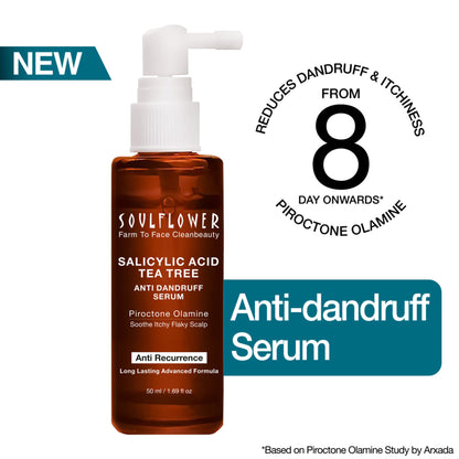 Soulflower Anti Dandruff Hair Serum with Salicylic acid, Tea Tree, Controls Dandruff, Reduce Itching