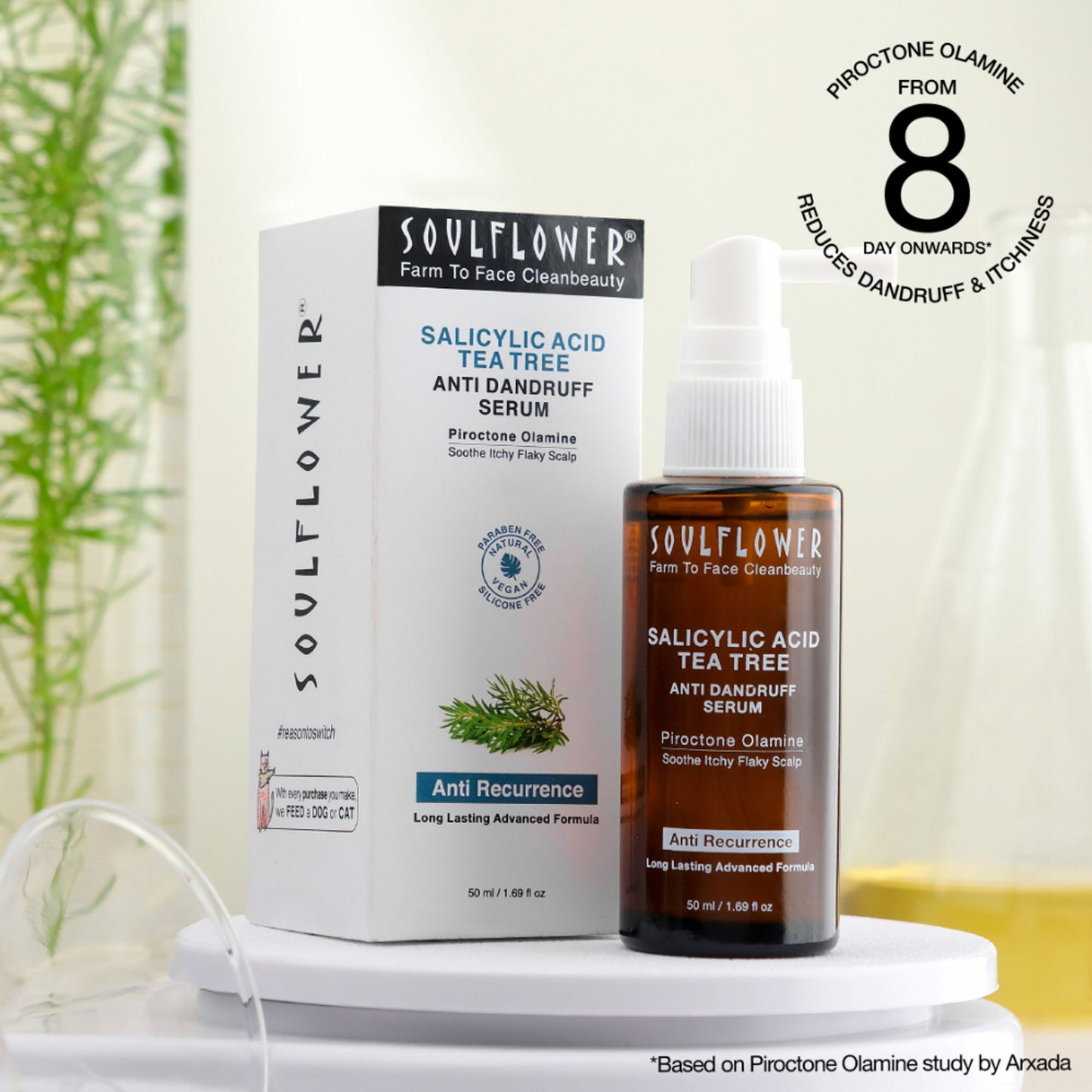 Soulflower Anti Dandruff Hair Serum with Salicylic acid, Tea Tree, Controls Dandruff, Reduce Itching