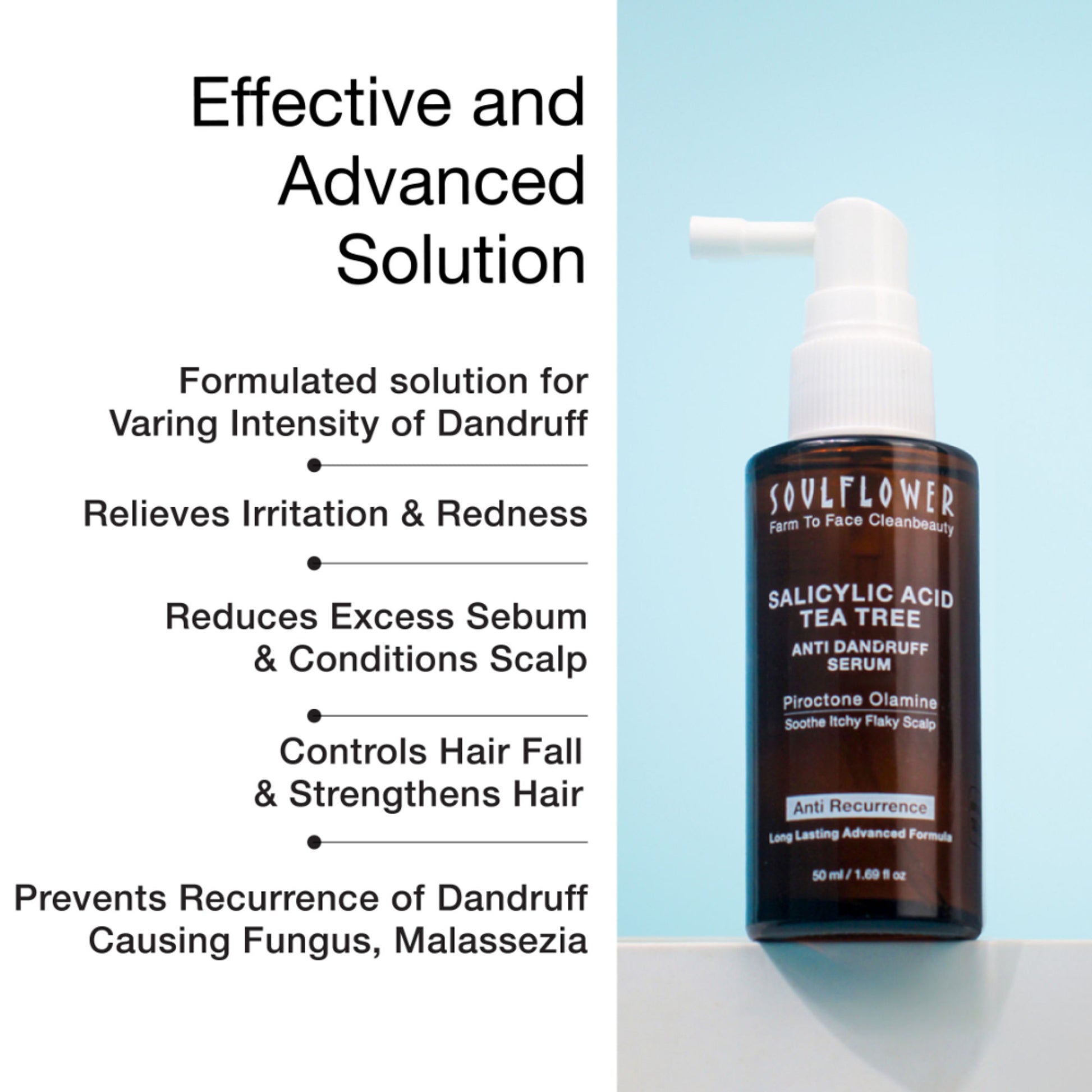 Soulflower Anti Dandruff Hair Serum with Salicylic acid, Tea Tree, Controls Dandruff, Reduce Itching
