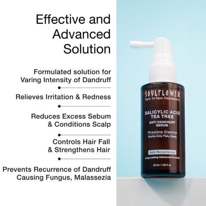 Soulflower Anti Dandruff Hair Serum with Salicylic acid, Tea Tree, Controls Dandruff, Reduce Itching
