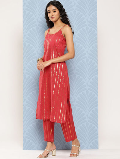 Indyancart VA Women'sStriped Regular Pure Cotton Kurta with Trousers & With Dupatta