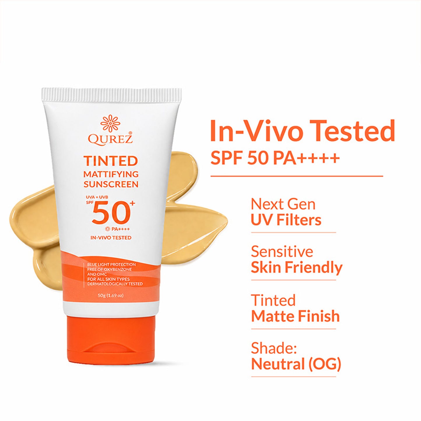 Qurez Mattifying Tinted Sunscreen SPF 50 Pa++++ Oxybenzone & Omc Free - Hybrid