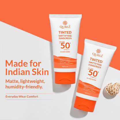 Qurez Mattifying Tinted Sunscreen SPF 50 Pa++++ Oxybenzone & Omc Free - Hybrid