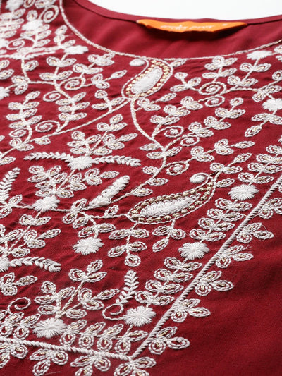 Indyancart IE Ethnic Motifs Embroidered Thread Work Kurta With Trousers & Dupatta