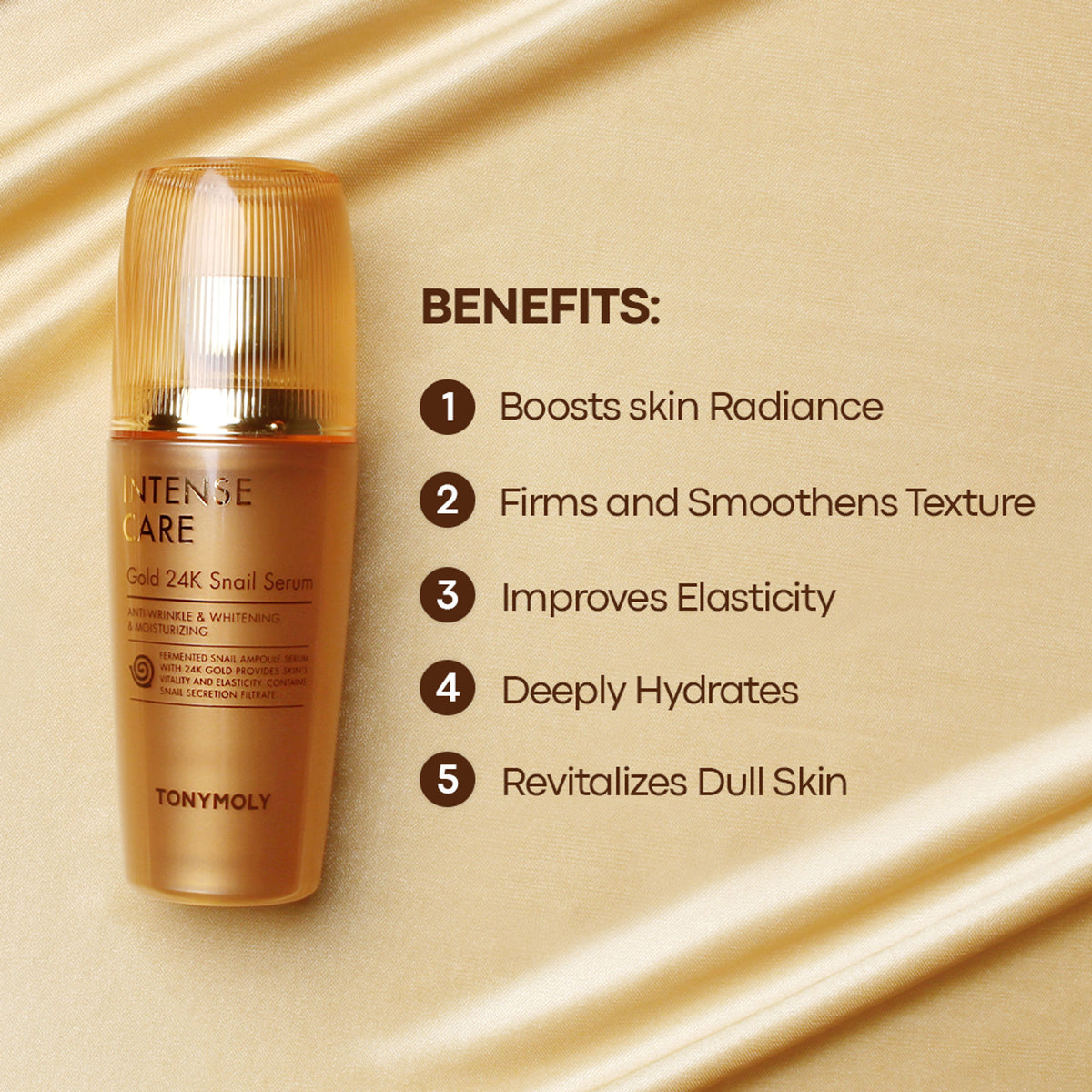TONYMOLY Korean Intense Care Gold 24K Snail Serum to Firm, Brighten & Moisturise Dry, Rough Skin