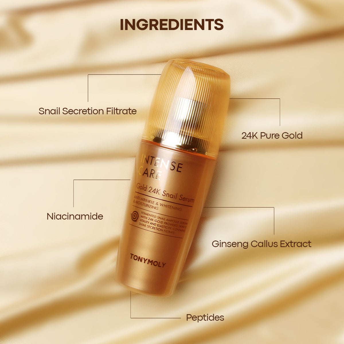 TONYMOLY Korean Intense Care Gold 24K Snail Serum to Firm, Brighten & Moisturise Dry, Rough Skin