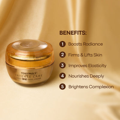 TONYMOLY Korean Intense Care Gold 24K Snail Cream with Niacinamide to Brighten & Firm Dry,Dull Skin