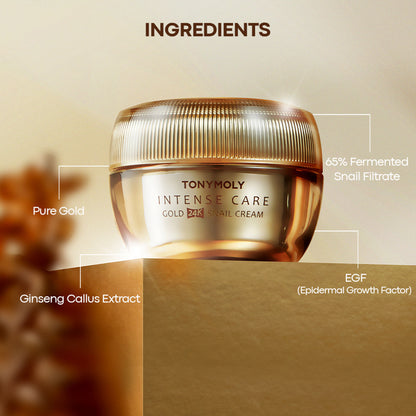 TONYMOLY Korean Intense Care Gold 24K Snail Cream with Niacinamide to Brighten & Firm Dry,Dull Skin