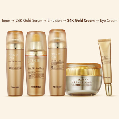 TONYMOLY Korean Intense Care Gold 24K Snail Cream with Niacinamide to Brighten & Firm Dry,Dull Skin