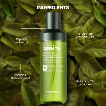 TONYMOLY Korean The Chok Chok Green Tea Watery Skin Toner to Hydrate, Soothe & Brighten Dull Skin