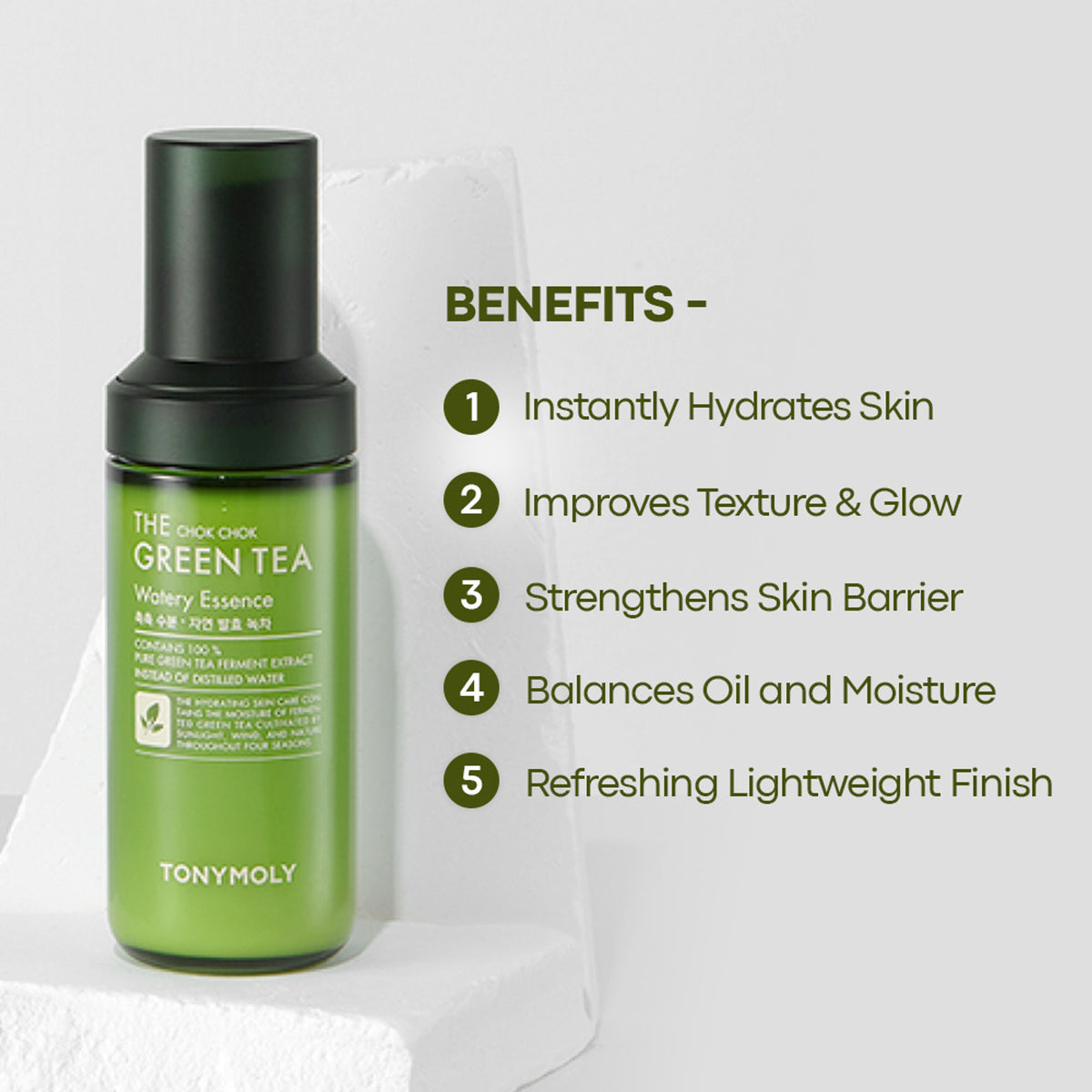 TONYMOLY Korean The Chok Chok Green Tea Watery Essence-Highly Concentrated Hydration for Dry Skin