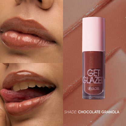 Flossy Cosmetics Lip Glaze High Shine and Pigment Lip Gloss Oil for Glossy and Fuller Lips - Chocolate Granola