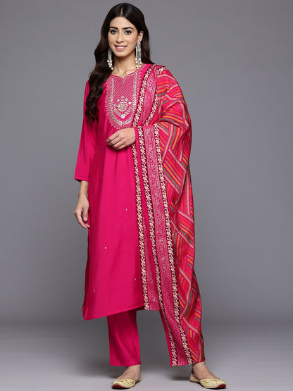 Indyancart VA Women'sEthnic Motifs Yoke Design Gotta Patti Kurta With Trousers & Dupatta