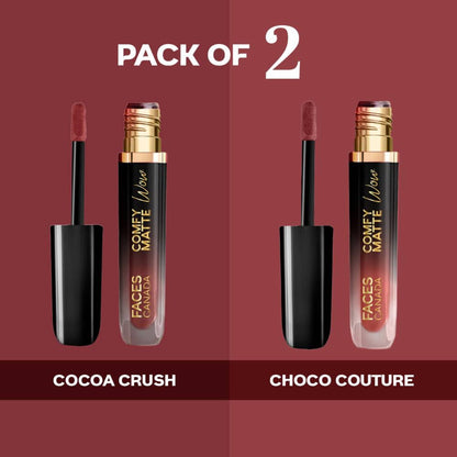 Faces Canada Comfy Matte Wow Liquid Lipstick - Choco Couture 01 + Cocoa Crush 07 - Pack Of 2