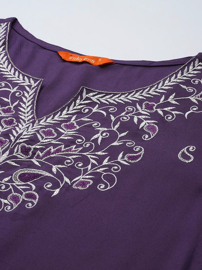 Indyancart IE Paisley Embroidered Kurta with Trousers & Dupatta