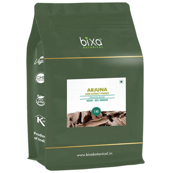 Bixa Botanical Arjuna Bark Extract Powder with 30% Tannins, Ayurvedic herbal powder for health and wellness.