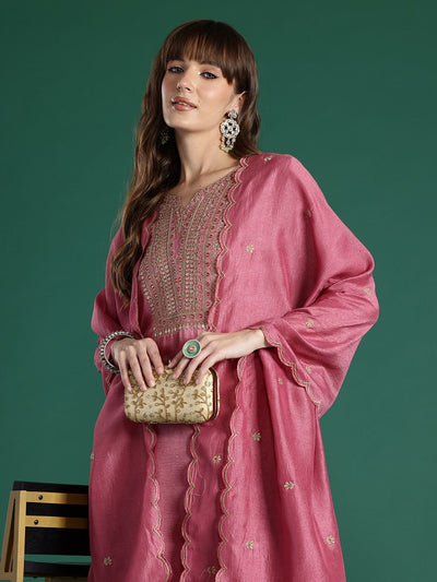 Indyancart IE Floral Embroidered Sequinned Kurta with Trousers & With Dupatta