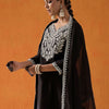 Indyancart IE Floral Embroidered Thread Work Straight Kurta With Trousers & Dupatta