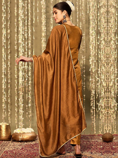 Indyancart IE Floral Embroidered Regular Mirror Work Kurta With Trousers & Dupatta