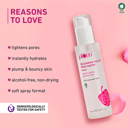 Plum Bulgarian Valley Rose Water Alcohol-Free Spray Toner With Hyaluronic Acid- Hydrates & Refreshes