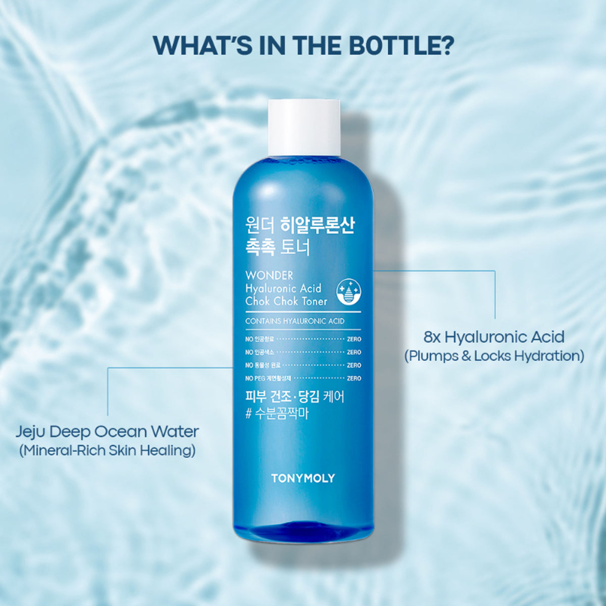 TONYMOLY Korean Wonder Hyaluronic Acid Chok Chok Toner to Hydrate, Plump Skin & Smooths Wrinkles