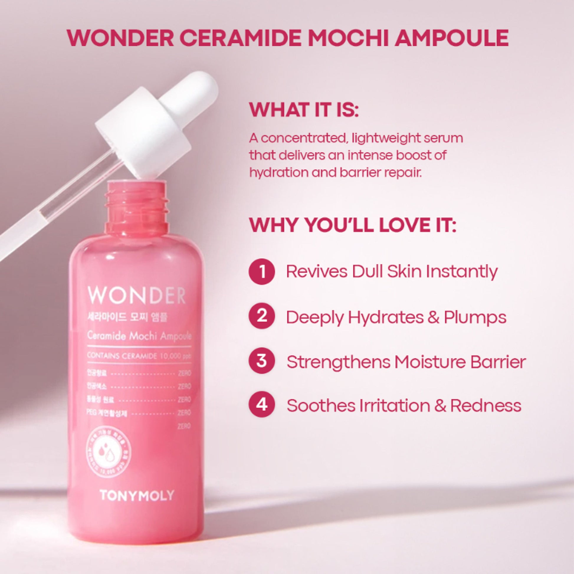 TONYMOLY Korean Wonder Ceramide Mochi Serum to Moisturize, Firm & Brighten Dry Skin