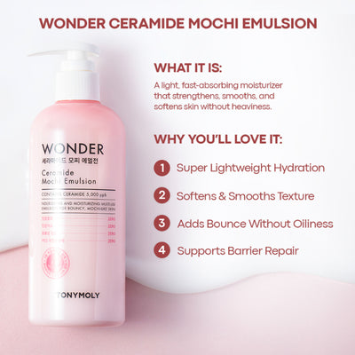 TONYMOLY Korean Wonder Ceramide Mochi Lightweight Daily Moisturiser for Dry Skin & Barrier Repair