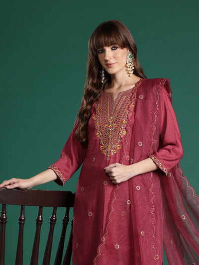 Indyancart IE Floral Embroidered Kurta with Trousers & With Dupatta