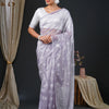 Women's Organza White Embroidered Designer Saree With Blouse Piece
