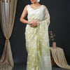 Women's Organza White Embroidered Designer Saree With Blouse Piece