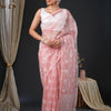 Women's Organza White Embroidered Designer Saree With Blouse Piece
