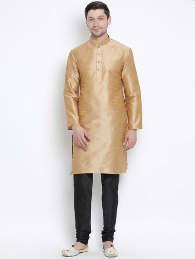 Men's Gold Silk Blend Straight Kurta Pyjama Set