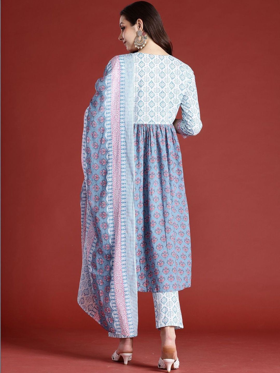 Women Ethnic Motifs Printed Empire Beads and Stones Pure Cotton Kurta with Trousers & With Dupatta