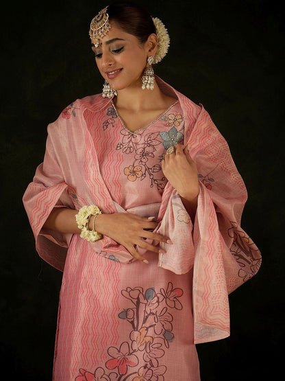 Women Floral Printed Regular Kurta with Trousers & With Dupatta