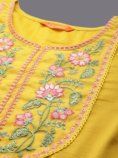 Indyancart IE Floral Embroidered Regular Thread Work Kurta with Trousers & Dupatta