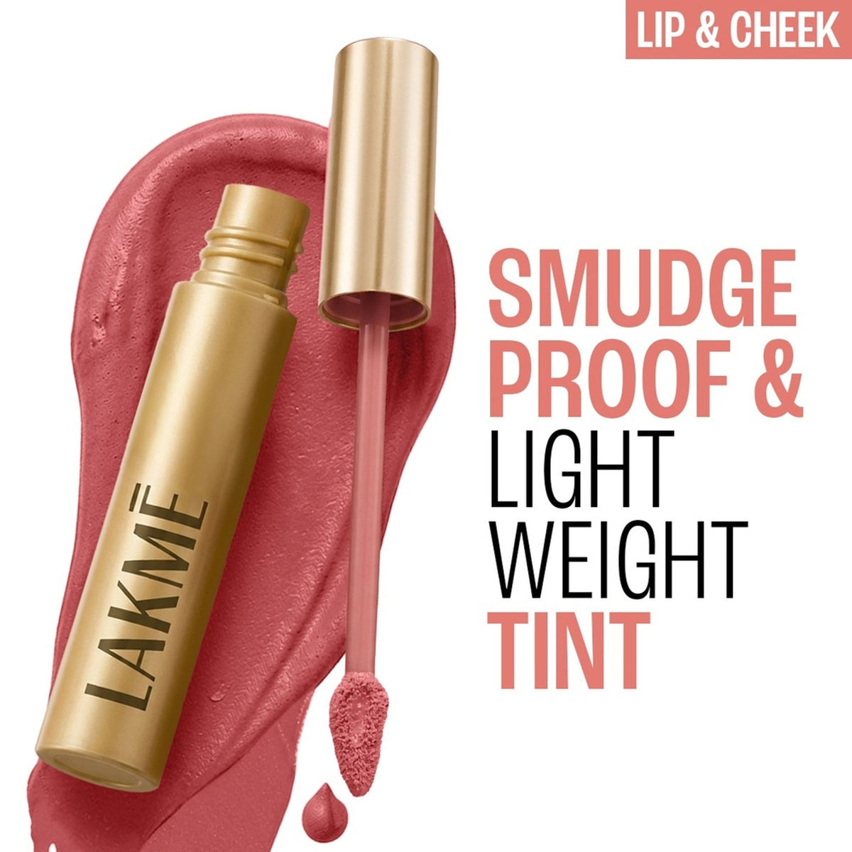 Lakme Double Duty Lip & Cheek Mousse in Nude Cushion, showcasing matte lipstick and soft blush in a compact container.
