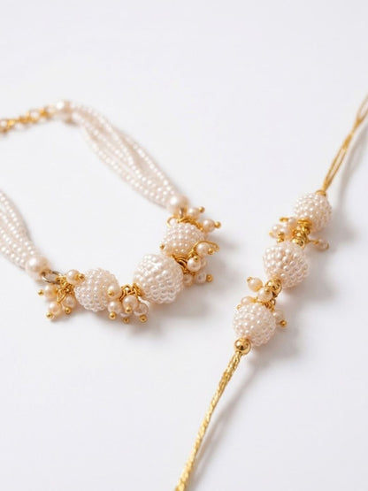 Anouk Set Of 2 Gold Toned & White Pearls Bhaiya Bhabhi Rakhi