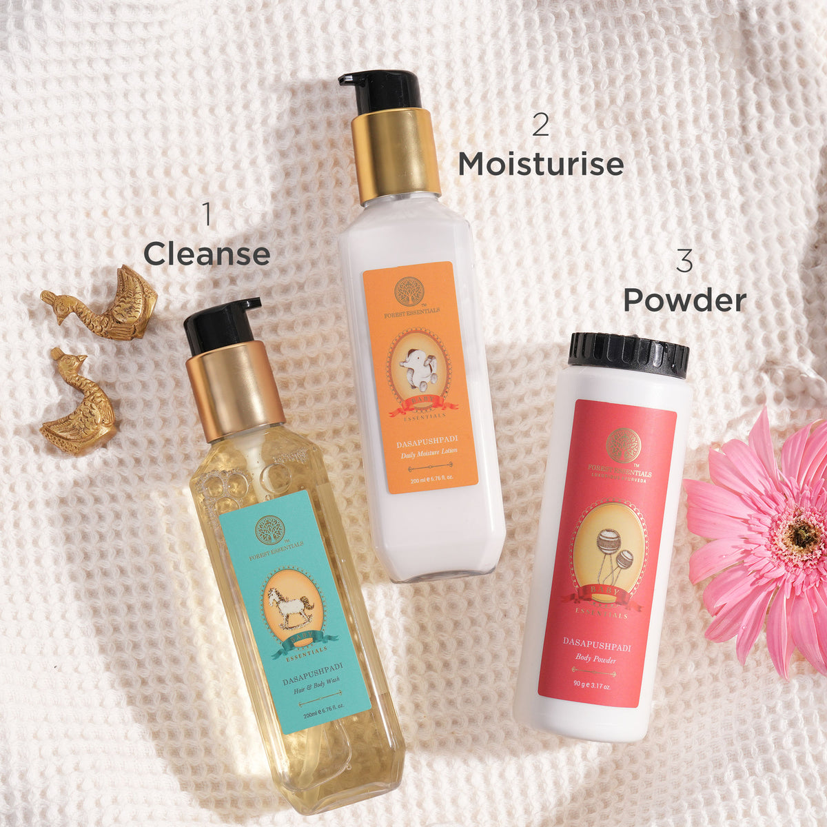 Forest Essentials Baby Body Powder Dasapushpadi, natural talc-free baby powder with floral scent, gentle and safe for delicate skin.