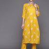 Dhiyona IE Women Mustard Yellow & White Embroidered Sequinned Kurta with Trousers