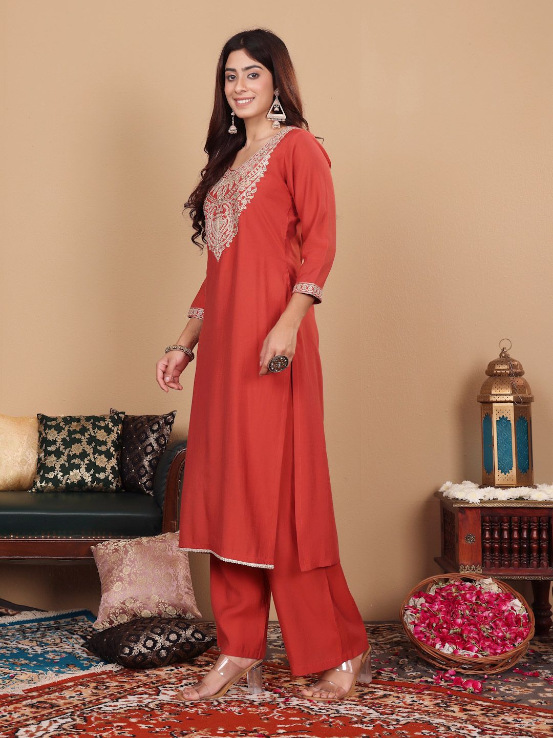 Indyancart VA Women Embroidered Regular Kurta with Palazzos & With Dupatta