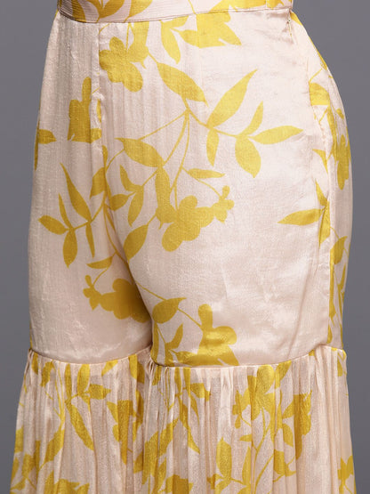 Indyancart VA Floral Embroidered Empire Beads & Stones Pure Silk Kurti with Sharara & Dupatta