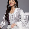 Dhiyona VA Women'sFloral Embroidered Thread Work Kurta With Palazzos & Dupatta
