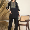 Dhiyona IE Black Floral Embroidered Round Neck Straight Kurta With Trouser