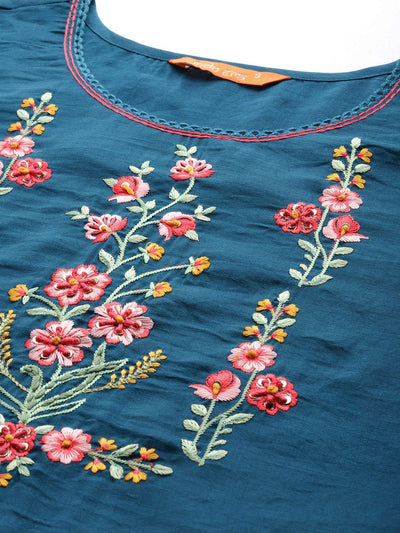 Dhiyona IE Women Floral Embroidered Regular Thread Work Kurta with Trousers & With Dupatta