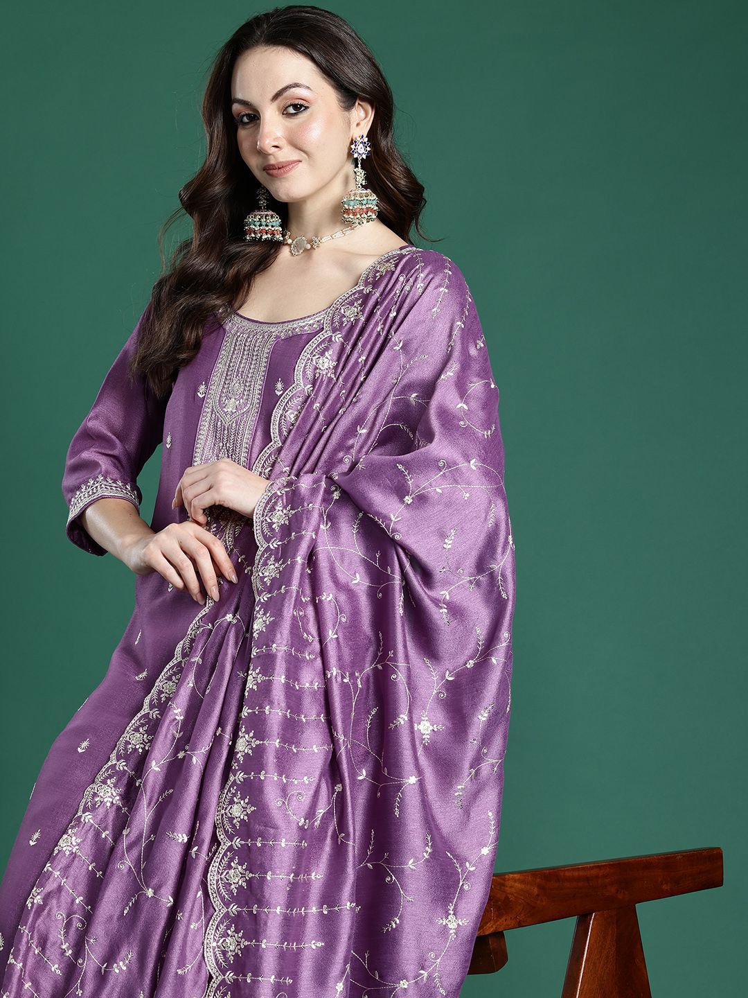 Ethnic Motifs Embroidered Kurta with Trousers & Dupatta