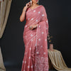 Women's Kota Doria Cotton Rust Embroidered Designer Saree With Blouse Piece