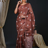Women's Kota Doria Cotton Brown Embroidered Designer Saree With Blouse Piece