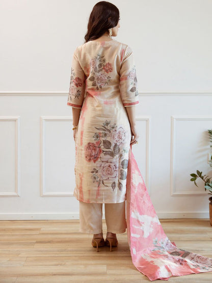 Indyancart IE Women Floral Printed Regular Kurta with Trousers Dupatta