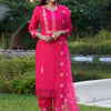 Indyancart IE Floral Embroidered Regular Thread Work Kurta With Trousers & Dupatta