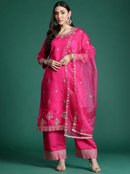 Indyancart IE Floral Embroidered Kurta with Trousers & With Dupatta